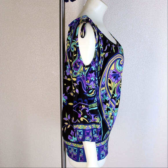 Cache || Purple Multi-Color Cold Shoulder Top - Picture 3 of 5